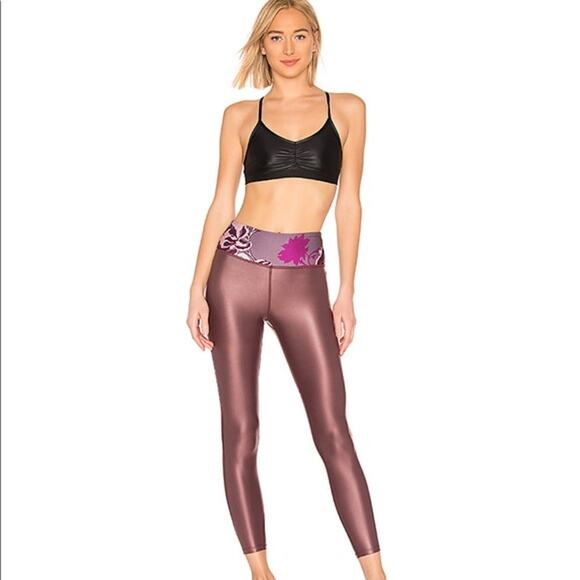 Maaji Prove Shimmery Leggings Workout Active Gym Womens Large Floral Purple - Picture 1 of 7